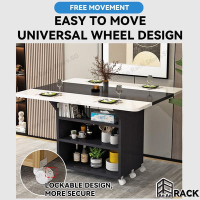 Foldable Dining Table Movable Dining Table Set Pulley Rectangular Multifunctional 4-person 6-person