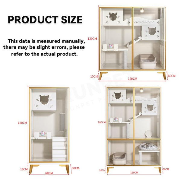 RUNPET Wooden Cat Cage Villa / Multicolored Cat House / Luxury Cat Condo Apartment / Two-story