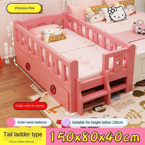 ✨ Ready Stock ✨Solid Wood Children's With Guardrail Princess Powder Color Lacquer Tatami Kids
