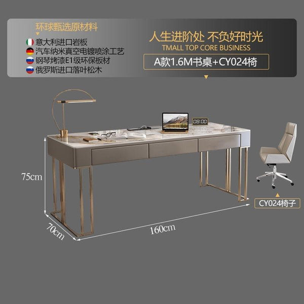 W.S FEEL Luxury Rock Plate Office Table With Socket Modern Simple Stainless Steel Computer Desk