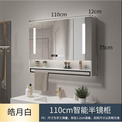 LAL Solid Wood Bathroom Cabinet Smart Mirror Cabinet With Shelf Separate Wall-mounted Towel Bar With