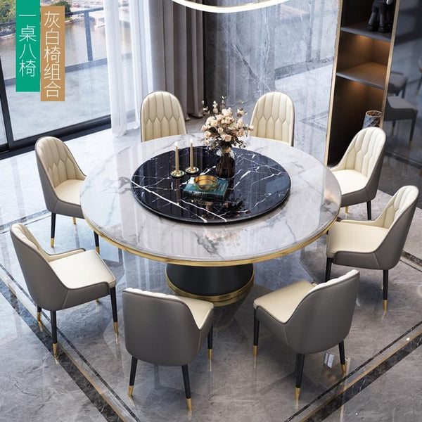 APOLLO Natural Marble Dining Table With Turntable Simple Slate Round Table Dining Table And Chair