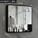 Nordic Black and White Solid Wood Bathroom Mirror Cabinet Waterproof Toilet Mirror Box Wall Storage