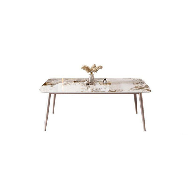 Luxurious Light Rock Plate Table Chair Set Modern Rectangular Dining Table