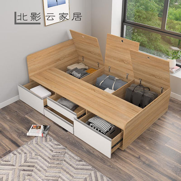 Beiying home high box storage bed 1.2m single bed 1.5m master bedroom tatami bed drawer storage