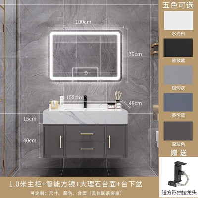 Runzeu Rock Slab Marble Bathroom Cabinet Combination Modern Simple Toilet Washstand Washbasin Light