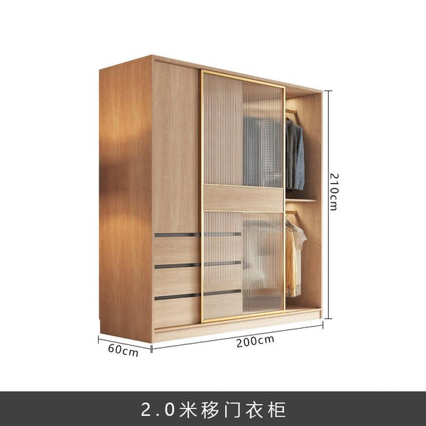 Lu Luxurious Sliding Door Wardrobe Glass Door Wardrobe Bedroom Simple Modern Wood Color Assembled