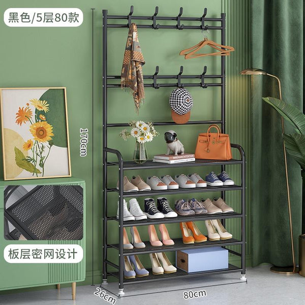 Shoe rack light luxury multi-layer shoe cabinet metal shoe rack multi-functional two-in-one coat
