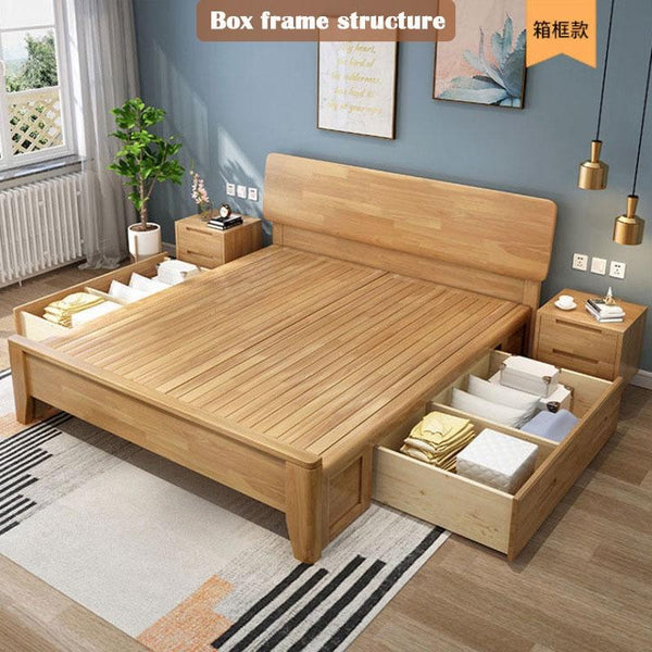 YICHANG Solid Wood Bed Nordi Master Bedroom 1.8m Double Bed Small House Type 1.2m Modern Simple 1.5m