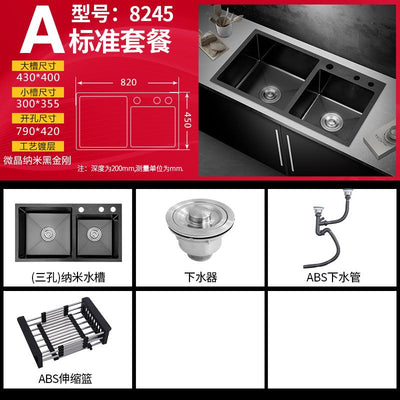 Dices Black Nano Double-slot Kitchen Hand-made Washing Basin Stainless Steel Household Oversized