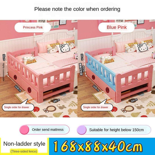 ✨ Ready Stock ✨Solid Wood Children's With Guardrail Princess Powder Color Lacquer Tatami Kids