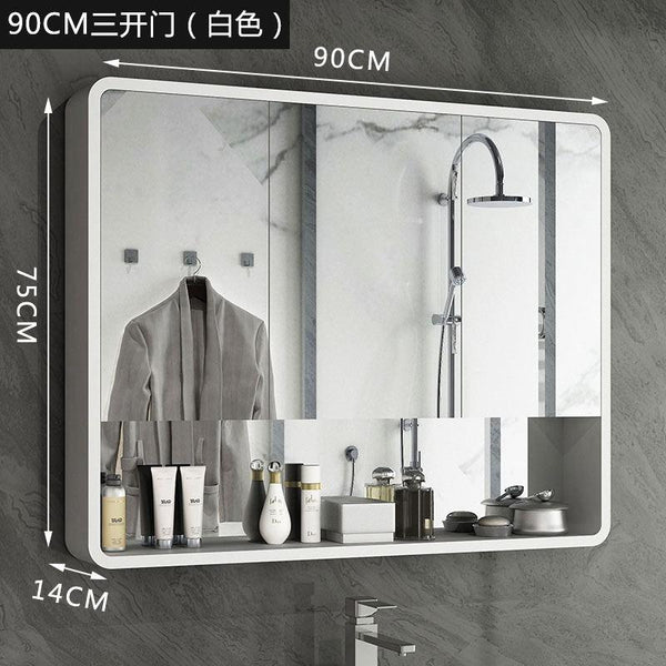 Nordic Black and White Solid Wood Bathroom Mirror Cabinet Waterproof Toilet Mirror Box Wall Storage