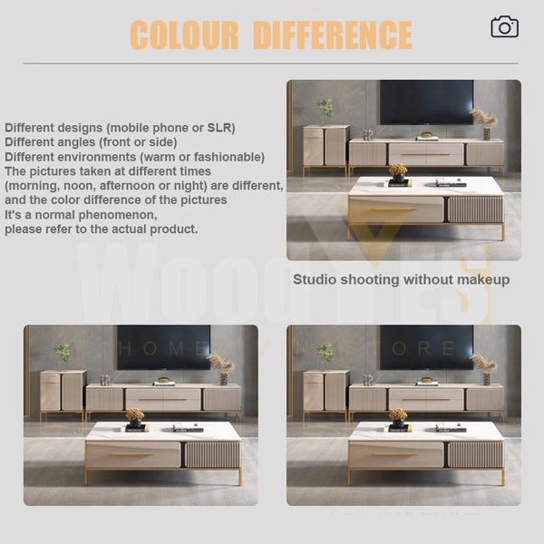WOODYES Nordic Tv Console Cabinet Rock Board TV Cabinet Coffee Table Glossy Light Luxury Living Room