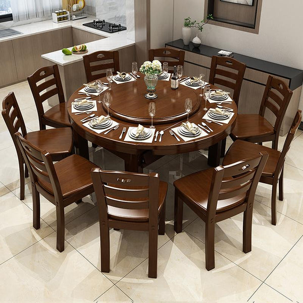 All Solid Wood and Chair Combination Round Telescopic Folding Modern Simple Dining Table Household