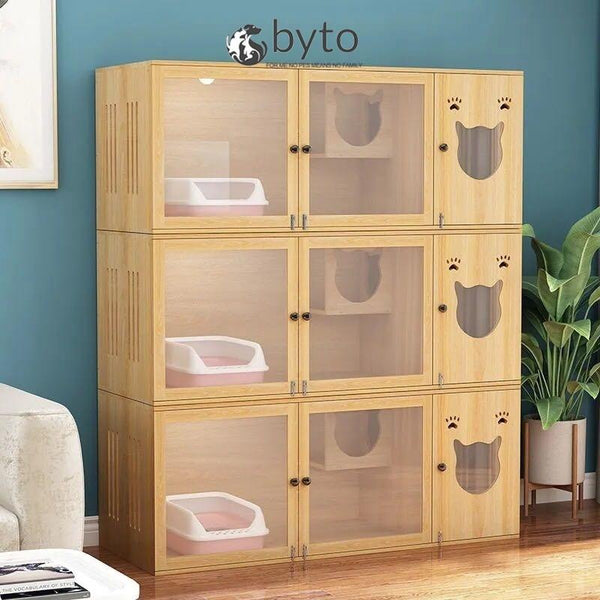 Byto Solid Wood Cat Cabinet Luxury Villa Cage Cat Cabinet Multi-layer Pet Cabinet