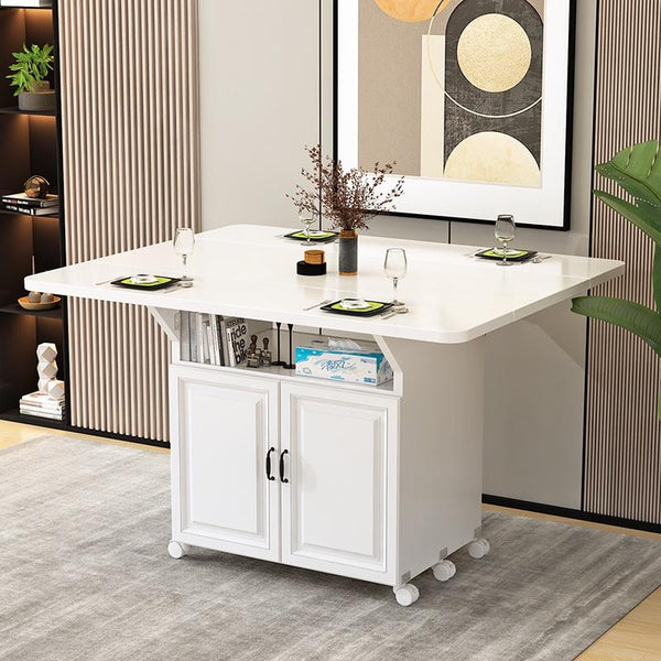 Foldable Dining Table Movable Dining Table Set Pulley Rectangular Multifunctional 4-person 6-person