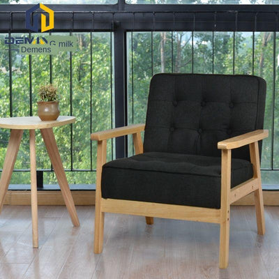 Solid Wood Armchair Fabric Single Sofa Chair Cafe Lounge Chair Double Bedroom Small Sofa
