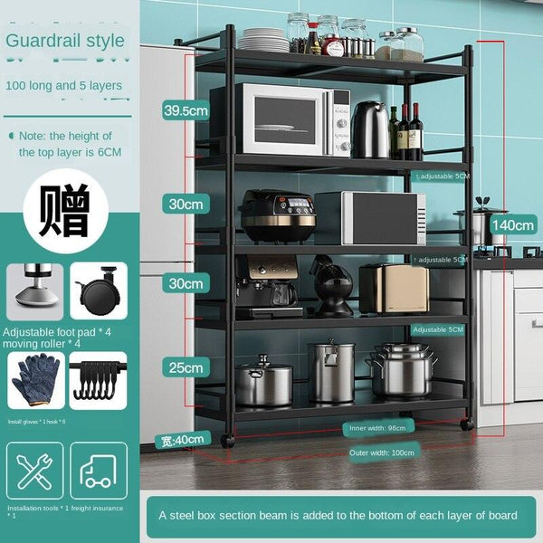 Stainless Steel Floor Type Multi-layer Microwave Oven Kitchen Utensils Pot Rack Storage Movable