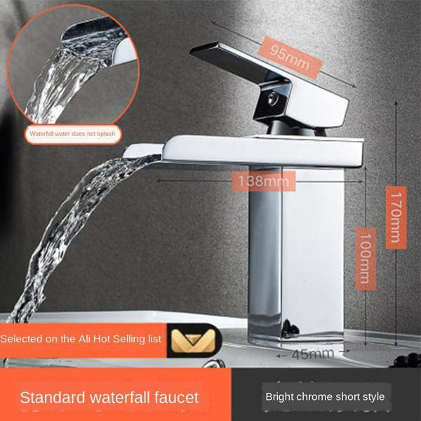 Full copper stage face wash basin hot and cold cabinet bathroom Nordic black waterfall tap