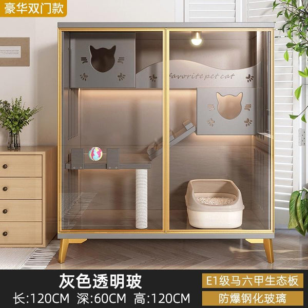 RUNPET Wooden Cat Cage Villa / Multicolored Cat House / Luxury Cat Condo Apartment / Two-story