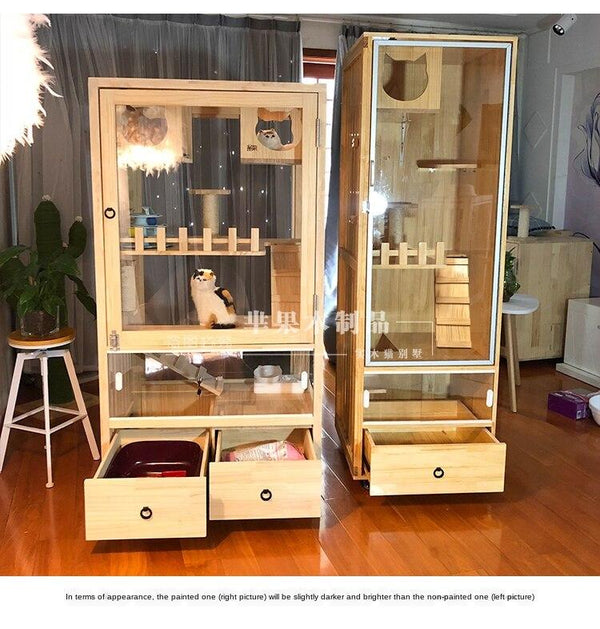 Pazazz Real Wooden Cage Villa Apartment Home Oversized Multi-storey Indoor Cat House with Toilet