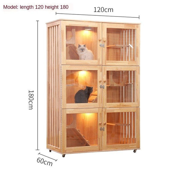 Cat Cage Villa Double-decker Three-story Display Cabinet Solid Wood Pet House