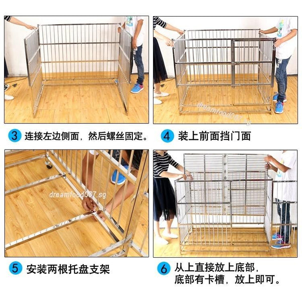 Stainless Steel Dog Cage For Small And Medium Dog Folding Cage With Toilet Thickened