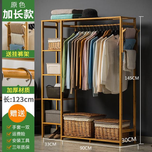 Clothes Rack Open Type Wardrobe Sturdy Coat Hangers With Drawer Bamboo Wardrobe