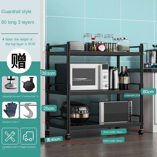 Stainless Steel Floor Type Multi-layer Microwave Oven Kitchen Utensils Pot Rack Storage Movable