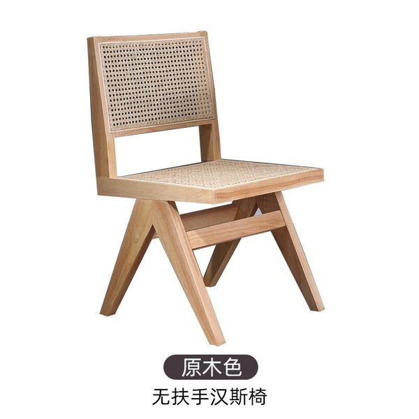Dining Chair Solid Wood Nordic Rattan Armchair Solid Wood Vintage Style Backrest Furniture Rattan