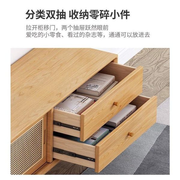 GH Tv Console Cabinet Solid Wood Coffee Table Rattan Storage Cabinet Combination Living Room Nordic