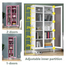 WOODYES Nordic Iron Bookcase Glass Door Cold Rolled Steel Book Shelf Storage Cabinet Student Floor