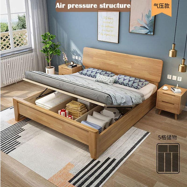 YICHANG Solid Wood Bed Nordi Master Bedroom 1.8m Double Bed Small House Type 1.2m Modern Simple 1.5m