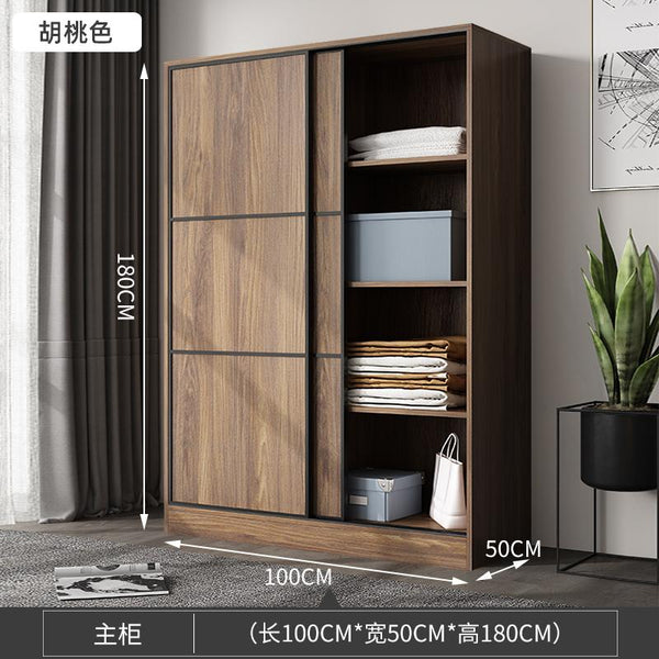 (YIGLE) Wardrobe Nordic Bedroom Solid Wood Modern 2021 Simple Push-door Small-family Collection