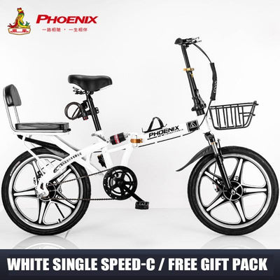 Phoenix Foldable Bicycle 7 Speed Variable Speed Foldable Bike High Carbon Steel Double Disc Brake