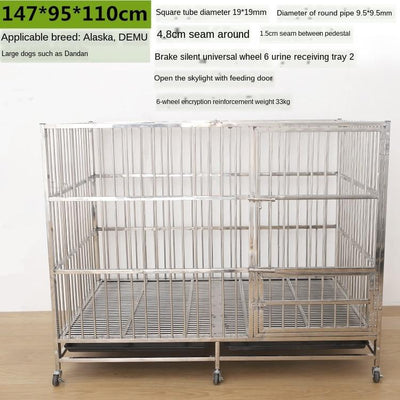 YIPET Ready Stock Dog cage thick stainless steel super large residential foldable movable pet cage