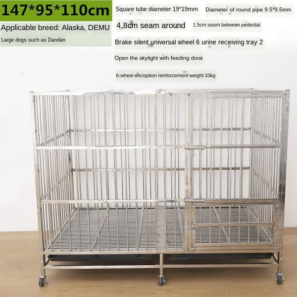 YIPET Ready Stock Dog cage thick stainless steel super large residential foldable movable pet cage