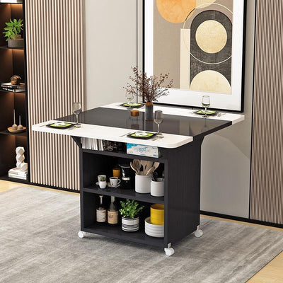 Foldable Dining Table Movable Dining Table Set Pulley Rectangular Multifunctional 4-person 6-person