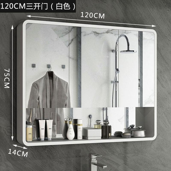 Nordic Black and White Solid Wood Bathroom Mirror Cabinet Waterproof Toilet Mirror Box Wall Storage