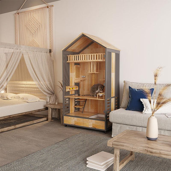 Cat Cage High-end Villa Solid Wood Luxury Three-storey