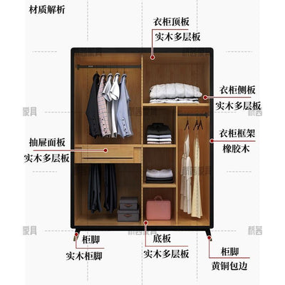 Zxd Rattan Woven Wardrobe Solid Wood Japanese Simple Storage Cabinet Two Door Wardrobe B & B Family