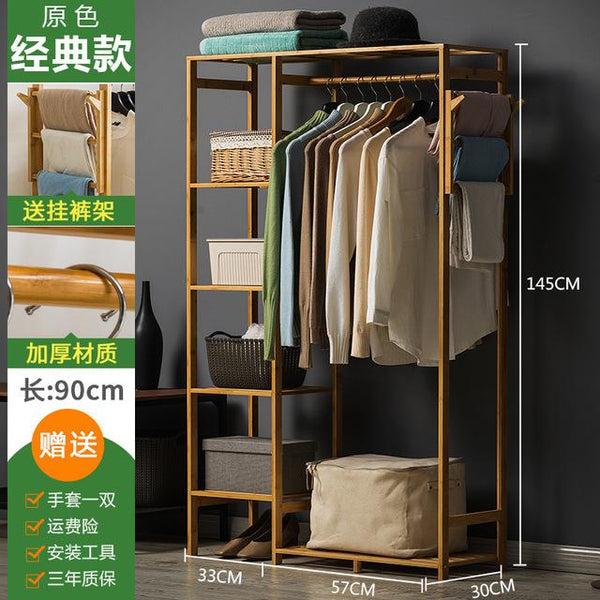 Clothes Rack Open Type Wardrobe Sturdy Coat Hangers With Drawer Bamboo Wardrobe
