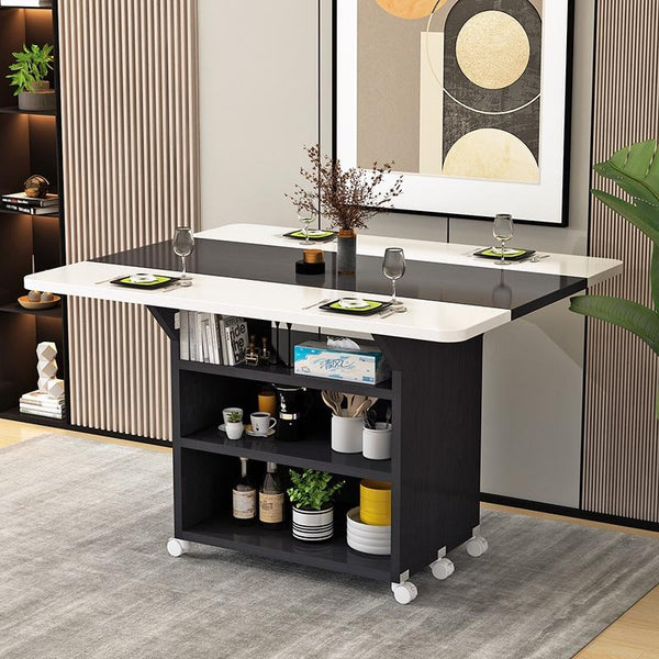 Foldable Dining Table Movable Dining Table Set Pulley Rectangular Multifunctional 4-person 6-person