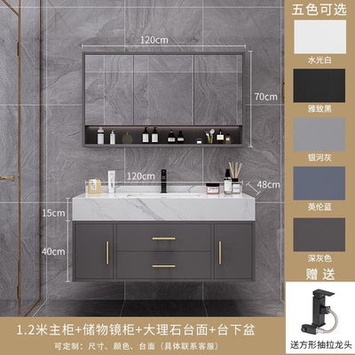 Runzeu Rock Slab Marble Bathroom Cabinet Combination Modern Simple Toilet Washstand Washbasin Light