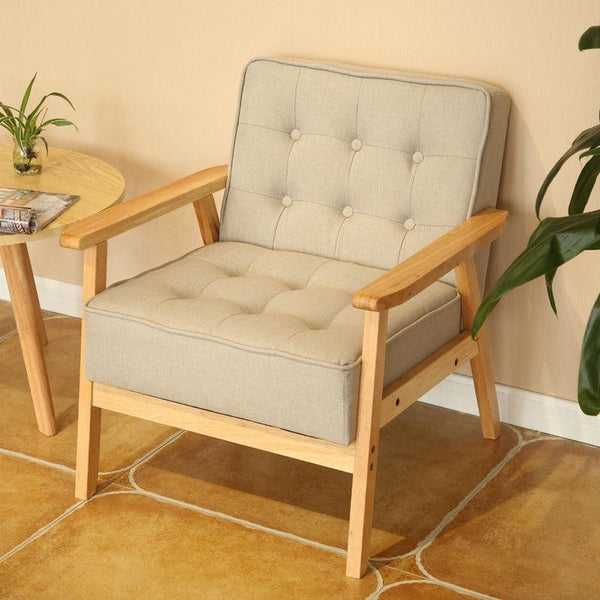 Solid Wood Armchair Fabric Single Sofa Chair Cafe Lounge Chair Double Bedroom Small Sofa