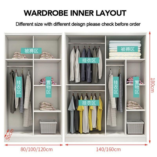 Kinbolee Solid Wood Wardrobe Multi-smell Small Wardrobe Nordic Sliding Door Wardrobe