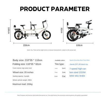 PIGEON Three-person Foldable Bicycle Father And Son Double Bike Couple Tour Two People Riding Tandem