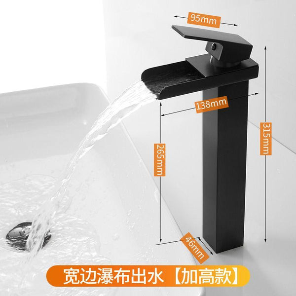 Full copper stage face wash basin hot and cold cabinet bathroom Nordic black waterfall tap