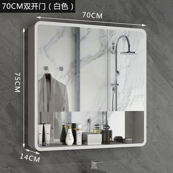 Nordic Black and White Solid Wood Bathroom Mirror Cabinet Waterproof Toilet Mirror Box Wall Storage