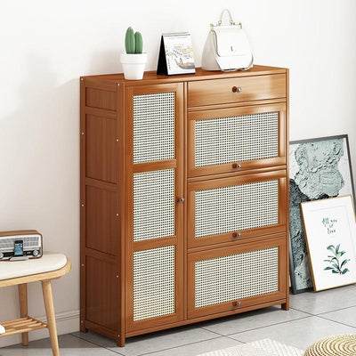 Rattan solid wood Shoe cabinet breathable large capacity deodorant rattan weaving porch cabinet